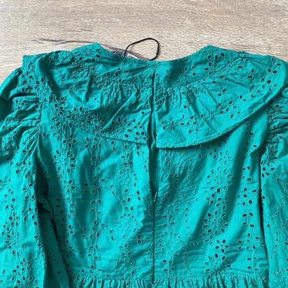 ZARA LARGE EMBROIDERED EYELET GREEN MIDI DRESS LARGE - Picture 8 of 8